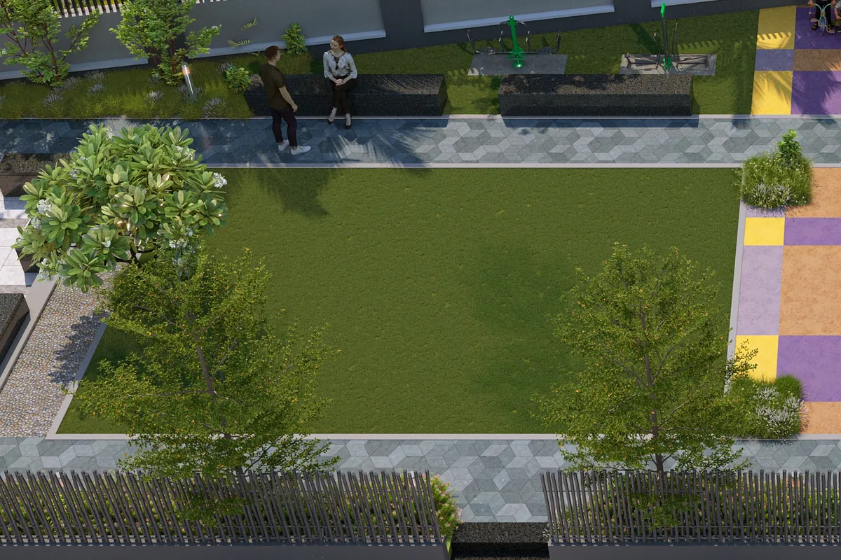 Open green court with seating