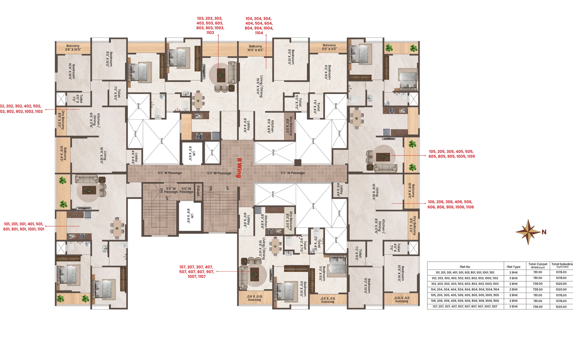 Wing B 1st to 6th and 8th to 11th floor plan